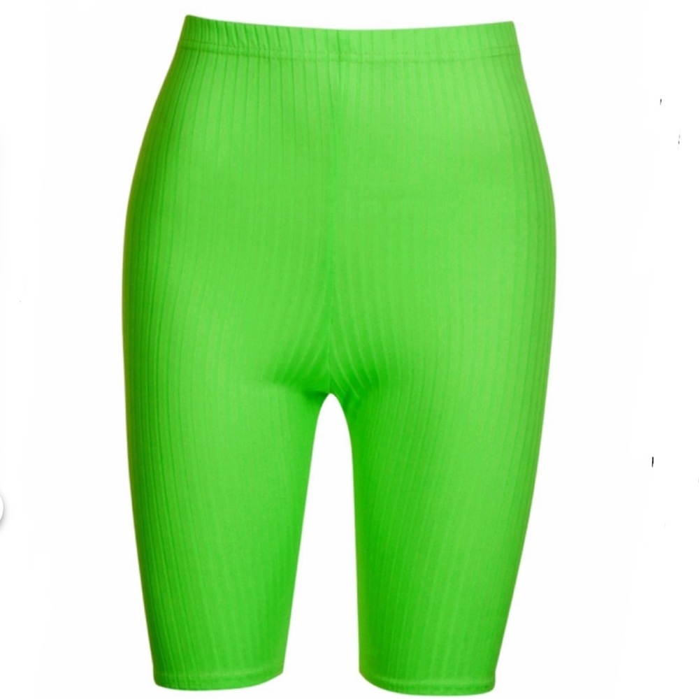 Lime Green Ribbed Biker Shorts.